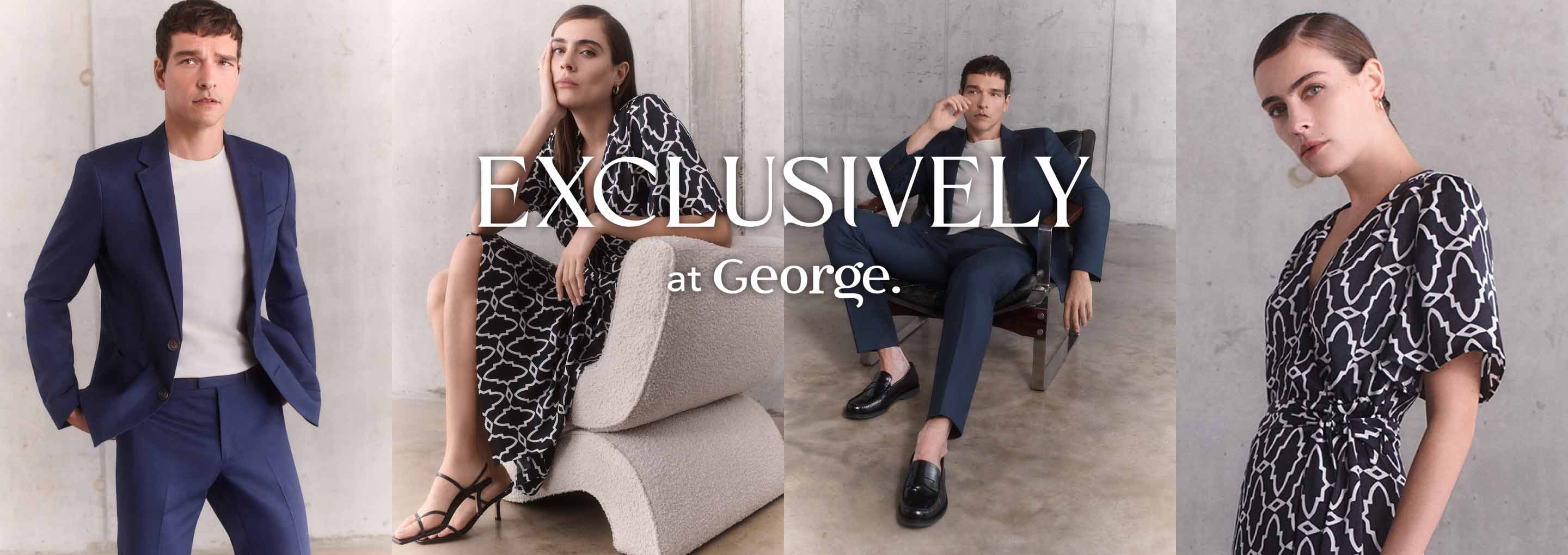 EXCLUSIVELY AT GEORGE. A woman wearing a monochrome dress. A man ...