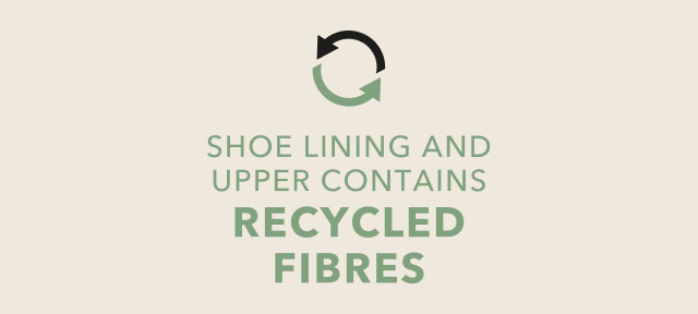 Shoe lining and upper contains recycled fibres.