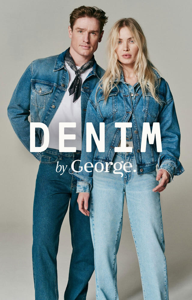 Denim by George. Man and woman wearing denim pieces.