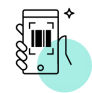 Illustration of a hand holding a phone with a barcode on the screen.